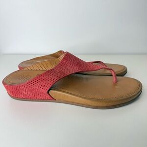 FitFlop Dusty Red Banda Mesh Leather Upper Toe Thong Sandal Flip Flop Size 7